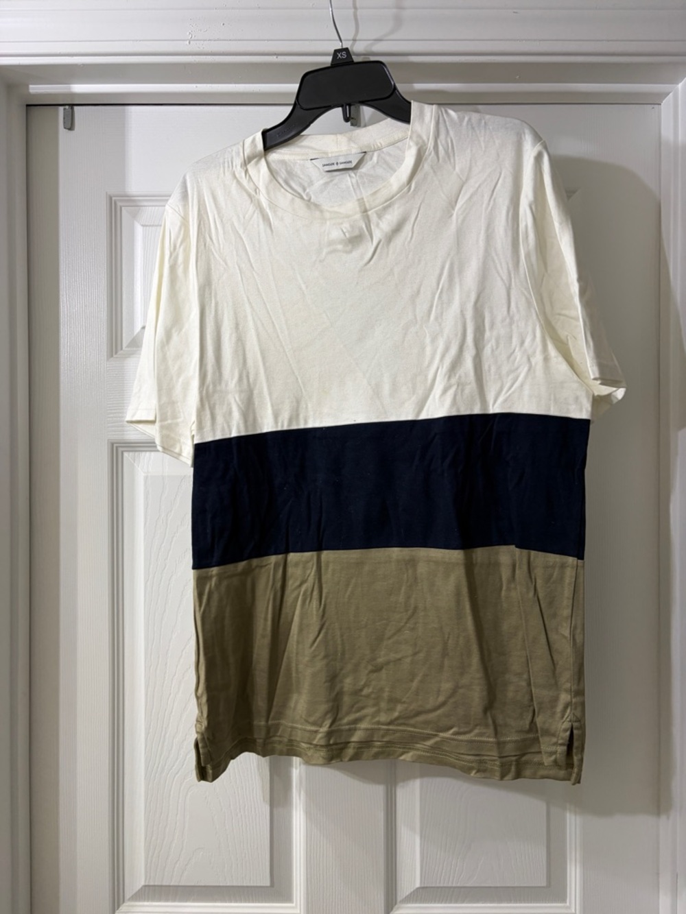 Samsøe Samsøe Men's Colorblock Crew Neck T-Shirt White, Black & Olive